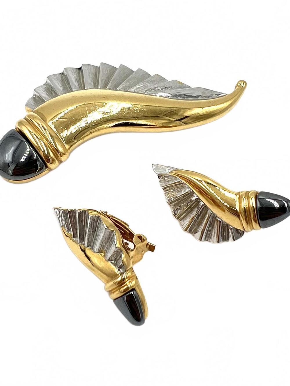 Butler Hematite Art deco style 2-pc Earring & Brooch Set